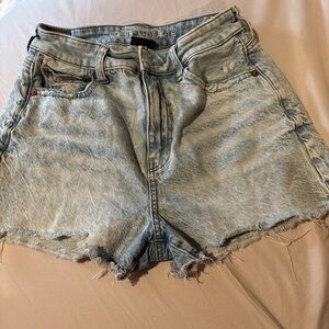 American Eagle Outfitters Blue Jean Shorts Distressed Mid-Thigh